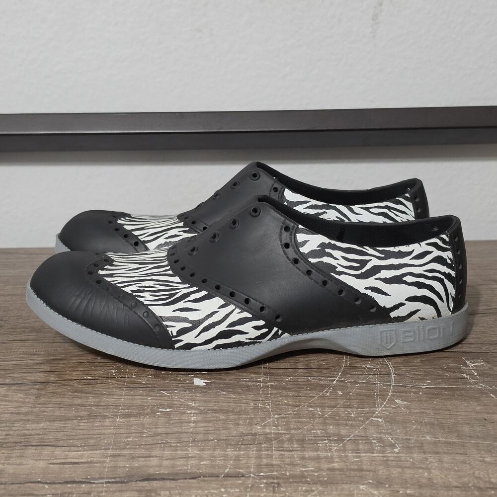 Biion Zebra Wingtip Oxford Rubber EVA Men's Spikeless Golf Shoes Size 8 Black